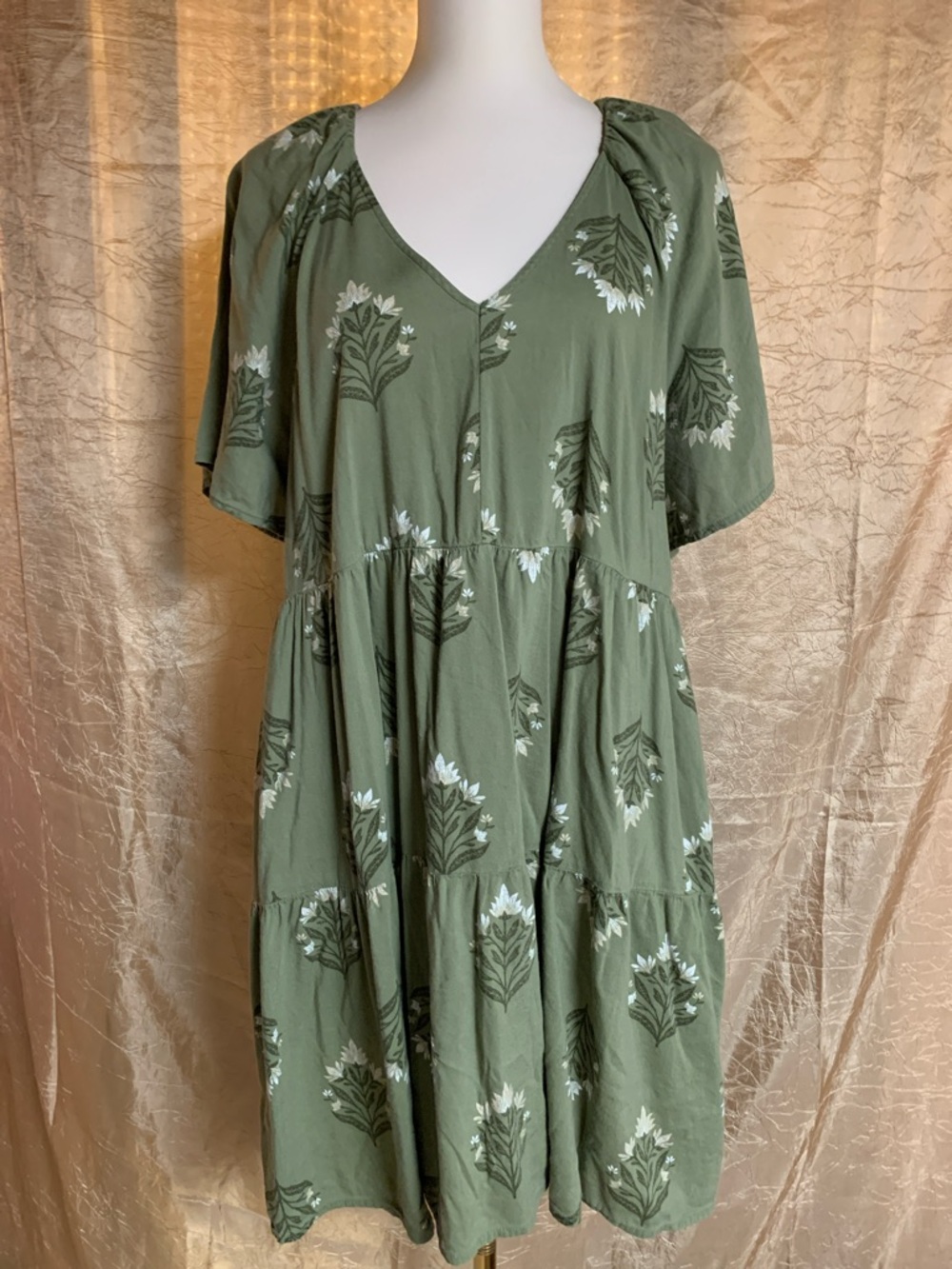 Old Navy Olive Green Floral baby doll Dress